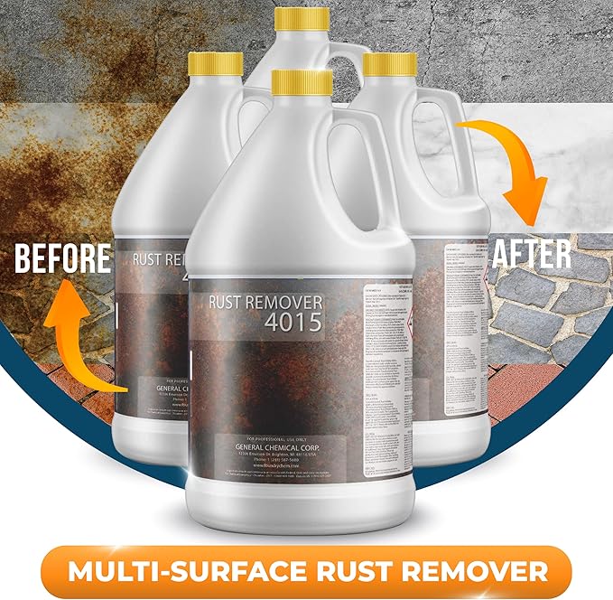 DeckGeneral Rust Remover 4015 All Surface Rust Stain Eliminator Concrete Cleaner Effective Rust Clean Up for Driveways Walkways Swimming Pools Brick Pavements and More (4 Gallon Case)