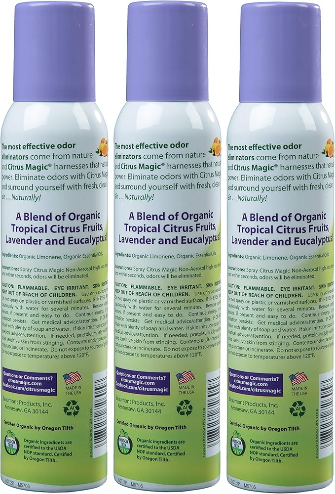 Citrus Magic Organic Natural Odor Eliminating Air Freshener Spray Lavender Eucalyptus 3-Ounce Pack of 3