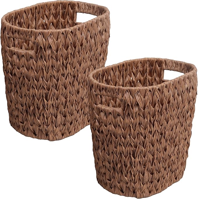 happimess HPM1407B-SET2 Maple Contemporary Farmhouse Resin 4.5-Gallon Tapered Oval Wicker Watebasket with Handles Brown (Set of 2)