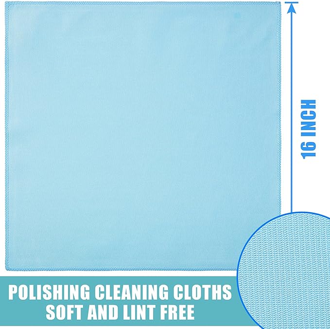 Tatuo 18 Pcs Microfiber Glass Cleaning Cloths (16 x 16) Polishing Cloth - Streak Free - Lint Free - Quickly Clean Windows Glasses Windshields Mirrors Stainless Steel Monitor(Blue Gray)
