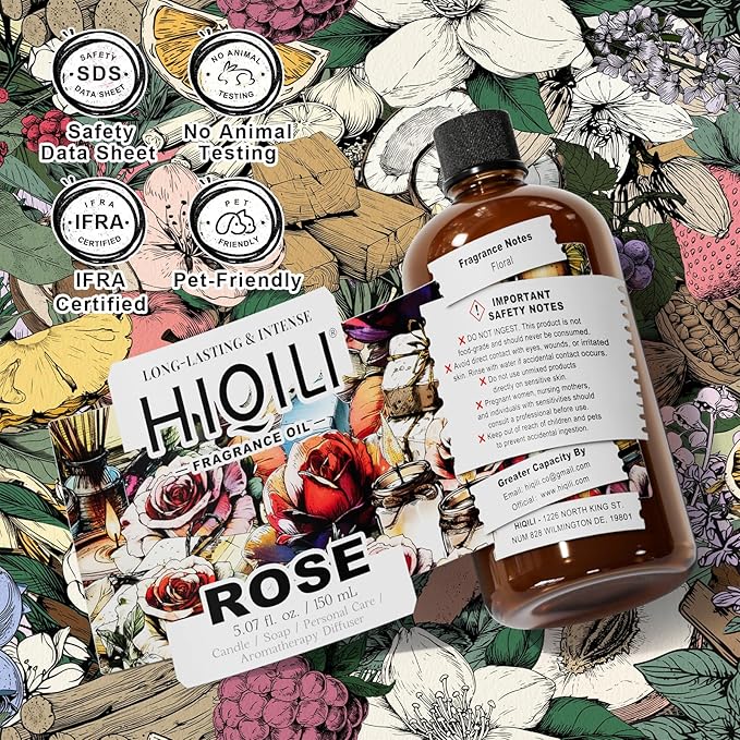 HIQILI Rose Fragrance Oil for Candle &amp Soap Making Essential Oil Diffuser Floral Scents Add to Laundry Dryer Balls - 5.07 Fl Oz