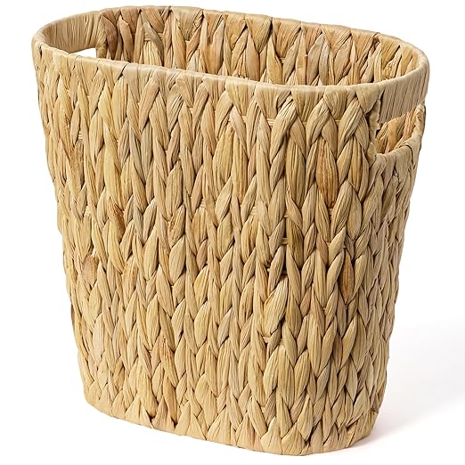 UBBCARE Wicker Trash Basket Small Waste Basket for Bathroom Desk Bedroom Water Hyacinth Trash Bin Narrow 4 Gallon