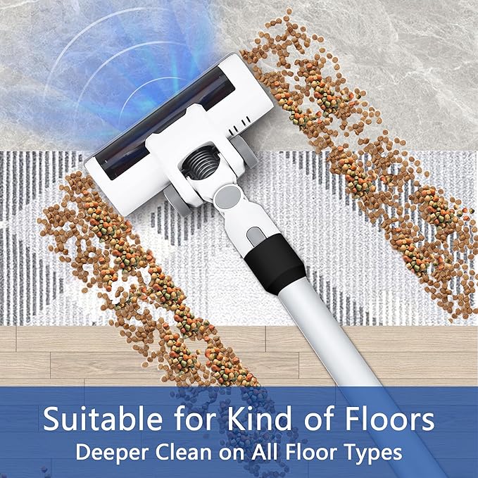 Cordless Vacuum Cleaner Powerful Brushless Motor 6-in-1 Lightweight Vacuum Cleaner Wall Mount with LED Display and Motor Mop Light for Pet Hair/Hardwood Floors/Car（Lvory）