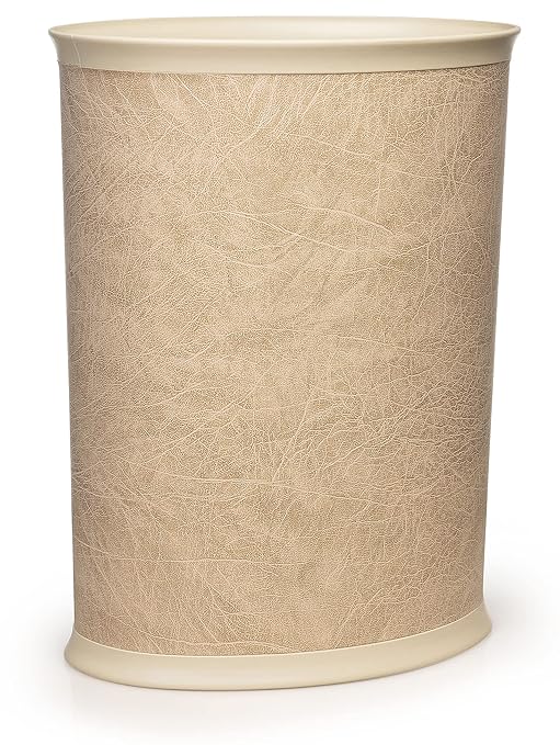 Stephanie Imports Made in USA Faux Beige Leather 5-Gallon Sleek and Stylish Vinyl Waste Basket (10.25” X 12.5”)