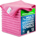 MW Pro Microfiber Cleaning Cloth | Pink | 12 Pack | 16” x 16” | All Purpose Microfiber Towels - Clean Dust Polish Scrub Absorbent