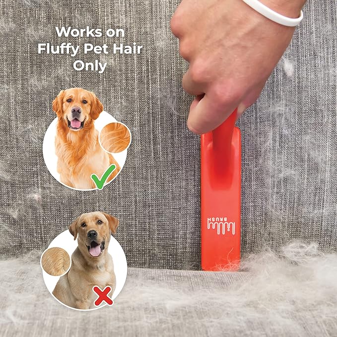 Lilly Brush Fluffy Pet Hair Clean-Up Gentle Bristled Brush for Fur Lint Furniture Fabric &amp Rug Cleaner For Homes with FLUFFY DOUBLE-COATED LONG-HAIRED PETS ONLY