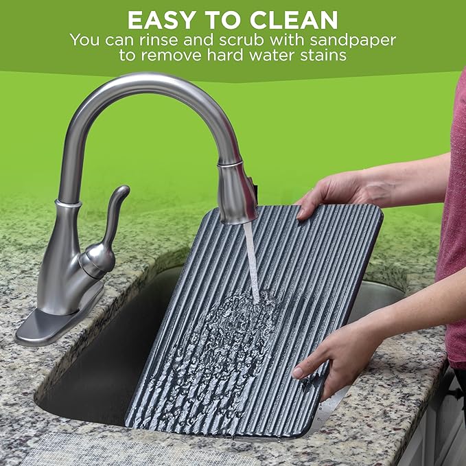 Stone Drying Mat For Kitchen Counter – Non Slip Diatomite Stone Dish Drying Mat With Grooved Surface – 11.8 X 15.8 – Water-Absorbent Fast-Drying Stone Sink Mat Minimalist Kitchen Drying Mat