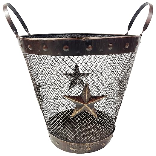 Urbalabs Rustic Lone Star Metal Bathroom Trash Can Office Western Waste Basket Country Wastebasket Office Wire Garbage Can Cowboy Gun Decor Bathroom Decor Cowboy Decor for Bathroom (Large)
