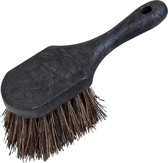Quickie Rough Surface Gong Brush 8.5 Inch Handle Coarse Palmyra Fibers Perfect for Rough Surfaces Steel Buckets Patios Concrete