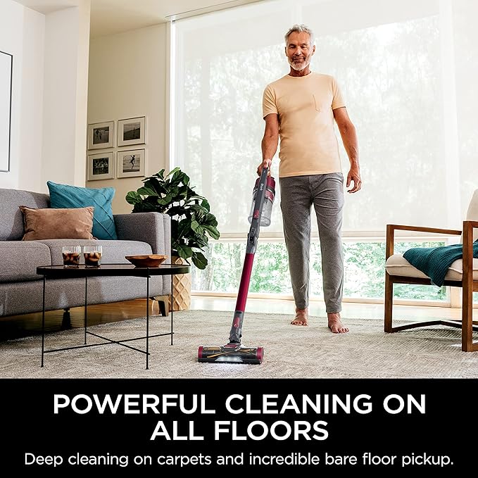 Shark IZ163H Pet Plus Cordless Stick Vacuum with Self-Cleaning Brushroll and HEPA Filter Lightweight Deep Cleaning Vacuum for Carpet and Hard Floors Folds for Easy Storage 40-min Runtime Raspberry