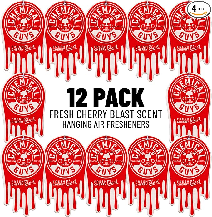 Chemical Guys Hanging Air Freshener Fresh Cherry Scent 12 Pack Great for Cars Trucks SUVs RVs Home Garage Workspace Dorm Room &amp More (4 x 3 Packs) - AIR40604