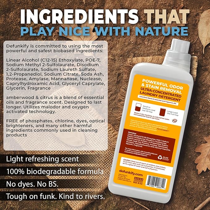 Laundry Detergent 124 Load. 'Amberwood &amp Citrus' Essential Oil Liquid Laundry Detergent Washing Soap for Sensitive Skin. ProvenSafe™ Cleaning Supply w/Odor &amp Stain Remover for Activewear &amp