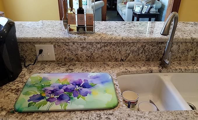 Caroline's Treasures DAC1687DDM New Jersey Violet in Watercolor Dish Drying Mat Absorbent Dish Drying Mat Pad for Kitchen Counter Dish Drainer Mat for Countertop 14 x 21 Multicolor