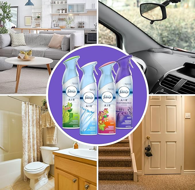 Febreze Air Freshener Odor Eliminator Spray Assorted Scent Febreze &amp Bathroom Deodorizer Original Island Fresh Linen Sky &amp Lavender 4 Pack
