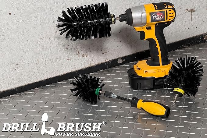 Grill Brush Drill Attachment Cleaning Kit - Replace Stainless Steel Wire Scrubber with Our Safer Nylon Bristle Brushes - Grill Accessories Grill Hand Brush for Griddle Cleaning - Rust Removal