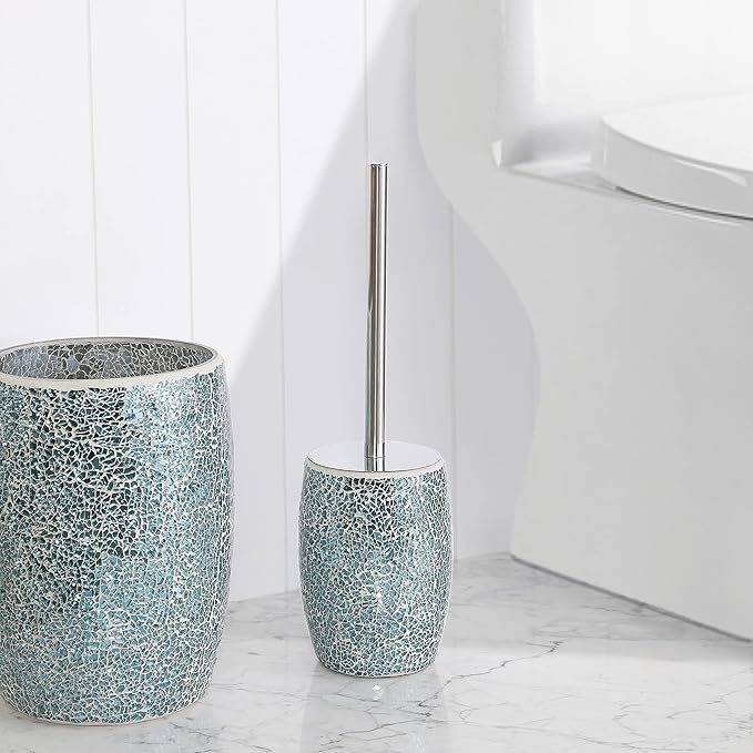 WHOLE HOUSEWARES | Modern Toilet Brush Set | Toilet Bowl Brush and Holder | Bathroom Accessory Set | Toilet Brushes for Bathroom | Freestanding Mosaic Toilet Bowl Cleaner (Navy Blue)