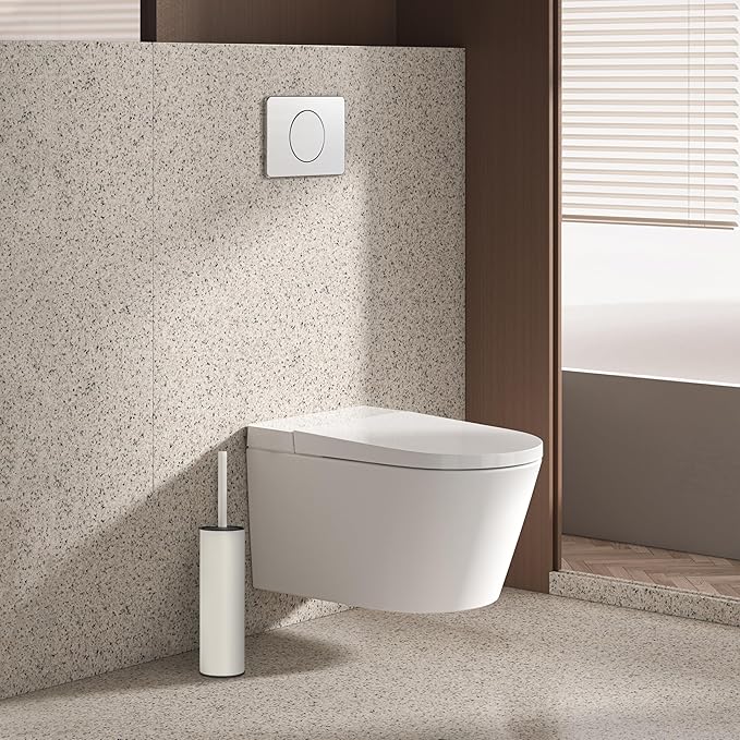 BGL White Toilet Brush and HolderStainless Steel Toilet Brushes for Bathroom with Holder