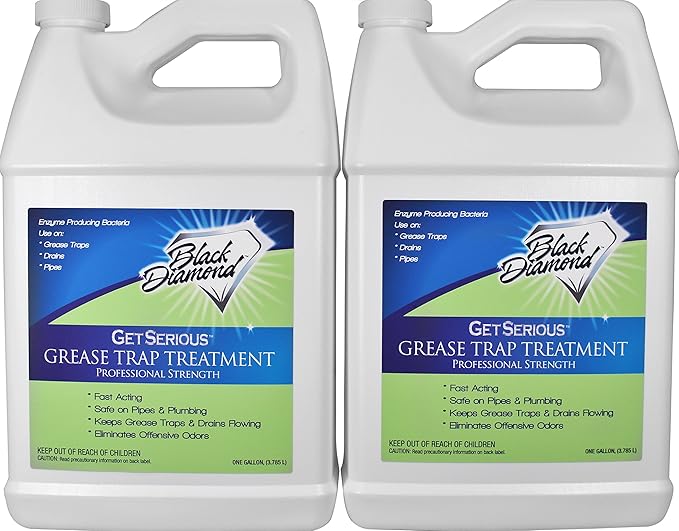 Black Diamond Stoneworks GET SERIOUS Grease Trap Treatment. Commercial Enzyme Drain Opener Odor Control Enzyme for Grease Trap Cleaner and Maintenance. Eliminates Build-Up Odor and drain grease.