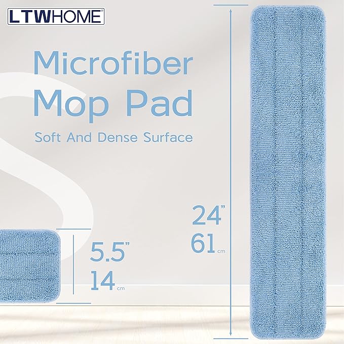 LTWHOME 24 Microfiber Commercial Mop Refill Pads in Blue Fit for Wet or Dry Floor Cleaning (Pack of 6)
