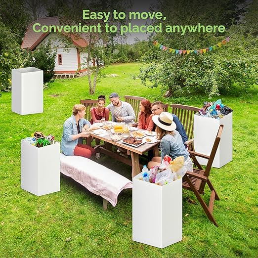 8 Pack Extra Large Disposable Trash Cans Reusable Portable Garbage Can 30 Gallon (30 H x 14 W x 14 D) Extra Thick Recycled Cardboard Portable Garbage Can and Recycling BinsWhite