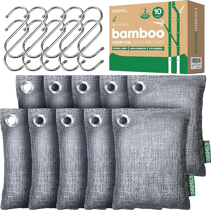 Activated Charcoal Odor Absorber Odor Eliminator for Strong OdorBamboo Charcoal Air Purifying Bags for Home Car Closet Pet Smoke Room Deodorizer (10 x 100g Unscented)
