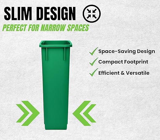 Alpine 23 Gallon Slim Trash Can - Open Top 3 Pack Slender Green Recycle Bin - Heavy Duty Plastic Garbage Bin for Homes Offices and Other Commercial Space