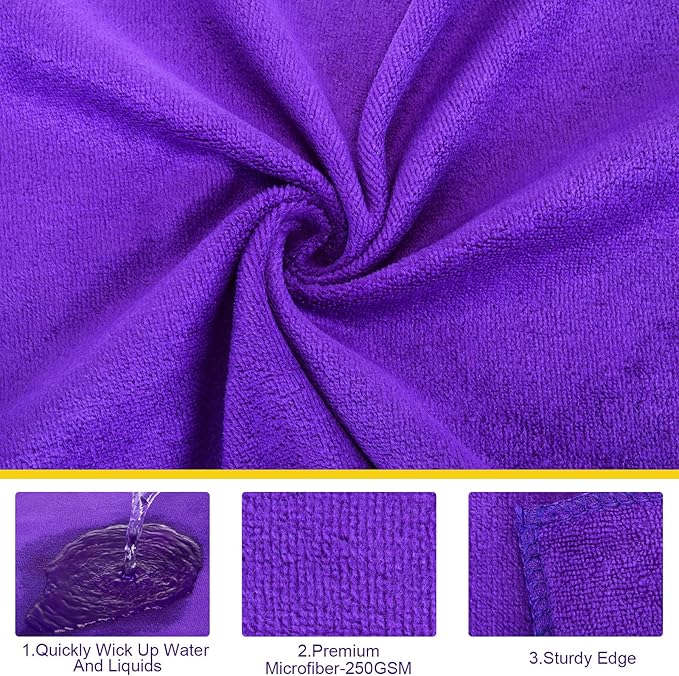 Nuenen Microfiber Cleaning Cloths for Cars 16 x 16 Inch Ultra Absorbent Car Towels Drying Reusable Cleaning Supplies House Kitchen Window Microfiber Towel(Purple120 Pcs)