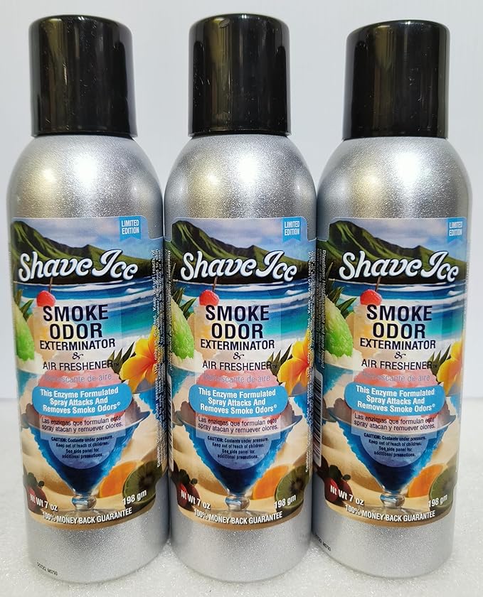 Smoke Odor Exterminator 198 gm/ 7 oz Large Spray Shave Ice 7oz Can 3 Pack. Assorted