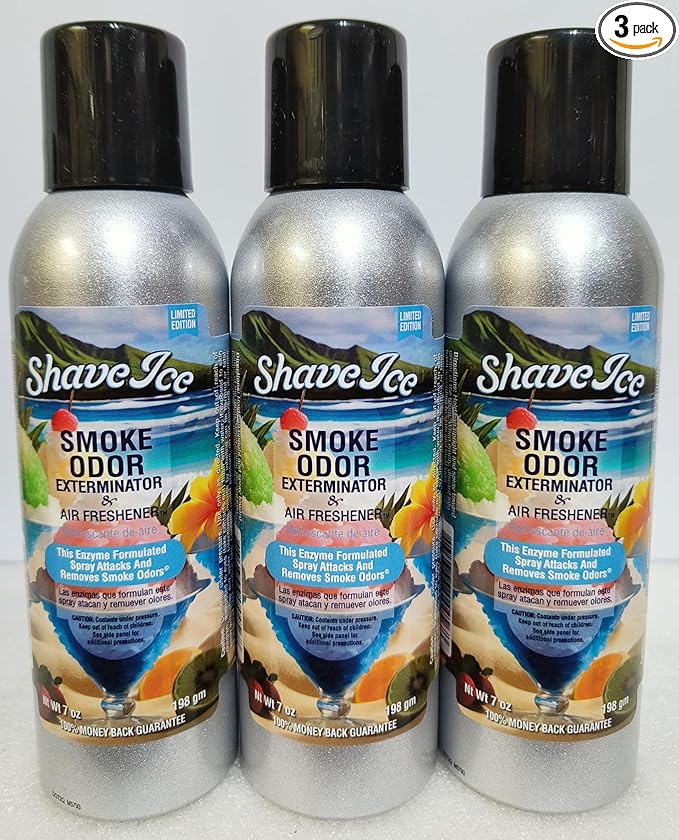 Smoke Odor Exterminator 198 gm/ 7 oz Large Spray Shave Ice 7oz Can 3 Pack. Assorted