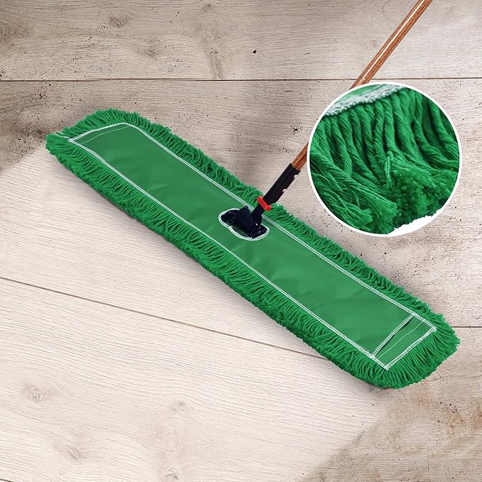 Matthew Cleaning 36'' Industrial Strength Cotton Dust Mop Refill Washable Replacement Heads for Residential &amp Commercial Use Fit Standard Dust Mop Frames Hardwood Concrete Floors Green 6 Pack
