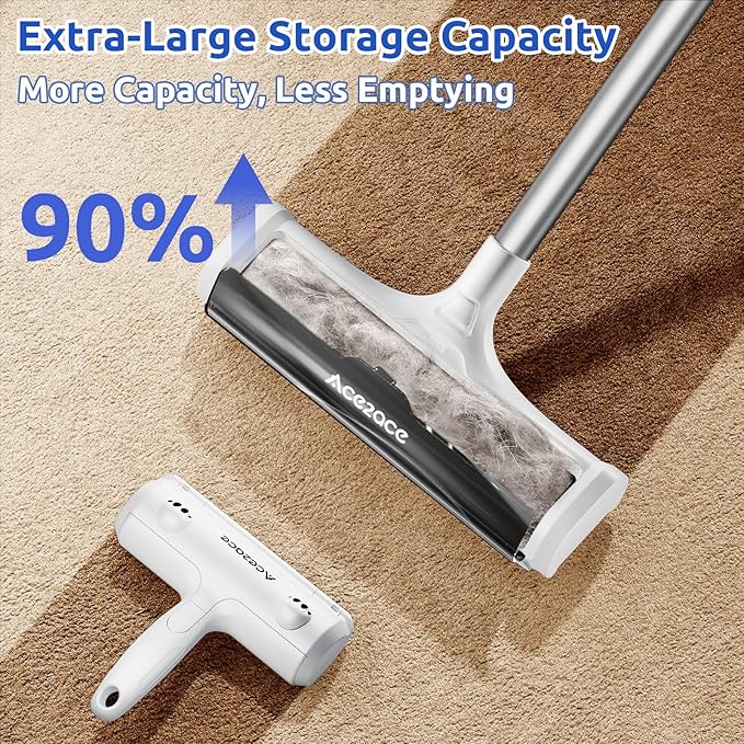 ACE2ACE A3 Pro Carpet Roller for Pet Hair Carpet Pet Hair Removal Tool Reusable Large Lint Rollers 5 Feet Long Handle No Bending No Kneeling Cat Dog Hair Remover for Carpet Rugs Mats Black
