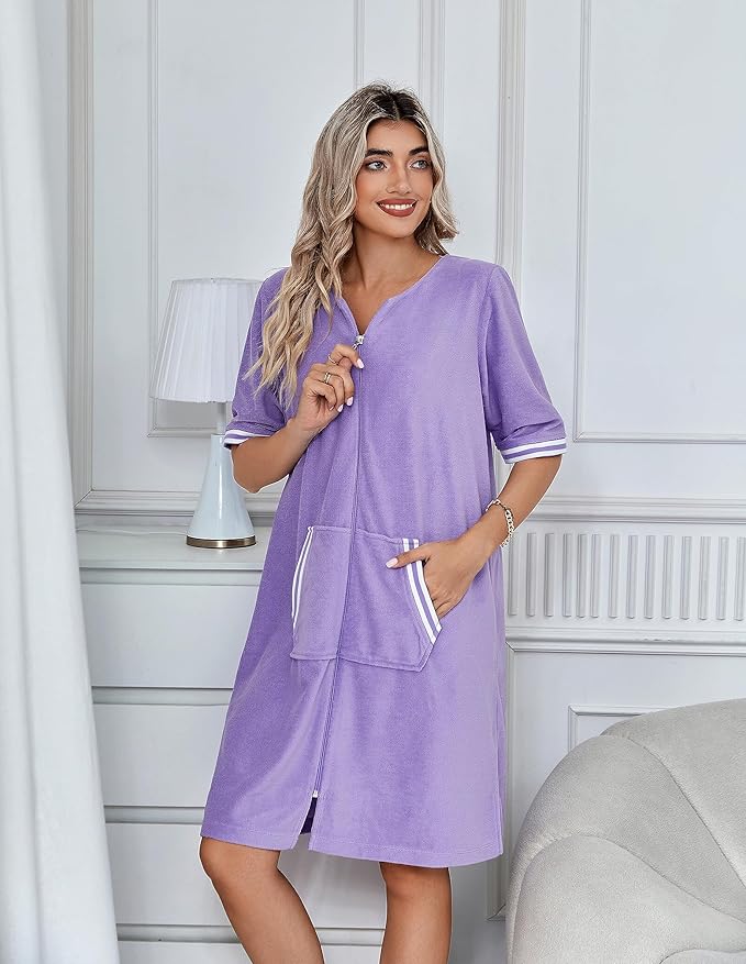 Richie House RH Housecoat Women Zipper Front Duster Robe 3/4 Lounger Housedress Pocket Nightgown S-3XL RHW4008