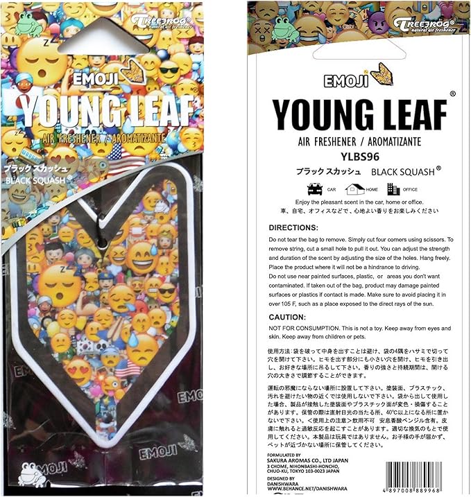 YLBS96 Japan Tree Frog Emoji Squash Scents JDM Hanging Air Freshener Black 1 Box 24 Piece