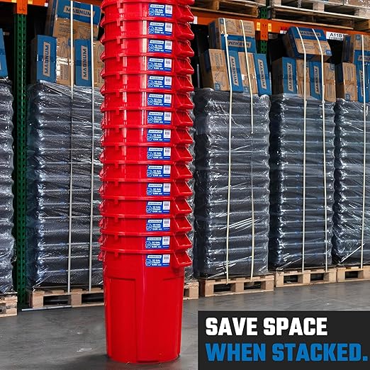 Magnum 32 Gallon Trash Can High-Vis Red Construction Grade Heavy Duty Plastic Jobsite Ready for Handling and Holding Garbage CMTC-C000-32R01 (1 Pack)