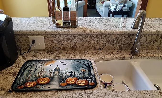 Caroline's Treasures DAC2272DDM Skeleton Spooky Halloween Dish Drying Mat Absorbent Dish Drying Mat Pad for Kitchen Counter Dish Drainer Mat for Countertop 14 x 21 Multicolor