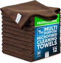 MW Pro Microfiber Cleaning Cloth | Brown | 12 Pack | 16” x 16” | Coffee Barista Espresso Towels - Clean Dust Polish Scrub Absorbent