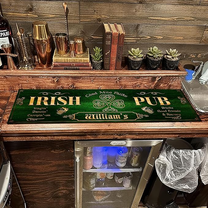THUYPT Personalized Irish Bar Mat Dish Drying Mat for Irish Pub St Patrick's Day Decor Bar Shamrock Spill Mat Kitchen Counter Accessories Home Bar Decor St Patrick's Day (04)