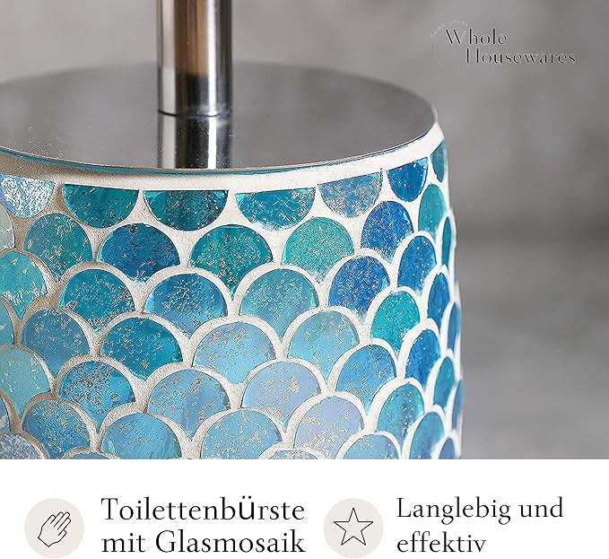 WHOLE HOUSEWARES | Modern Toilet Brush Set | Toilet Bowl Brush and Holder | Bathroom Accessory Set | Toilet Brushes for Bathroom | Freestanding Mosaic Toilet Bowl Cleaner (Mermaid)