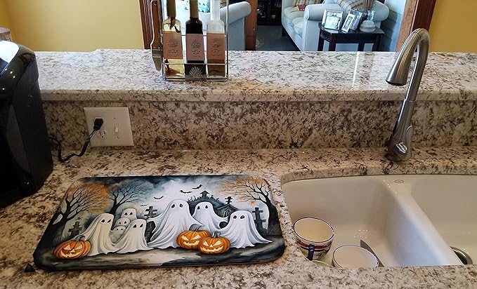 Caroline's Treasures DAC2281DDM Ghosts Spooky Halloween Dish Drying Mat Absorbent Dish Drying Mat Pad for Kitchen Counter Dish Drainer Mat for Countertop 14 x 21 Multicolor