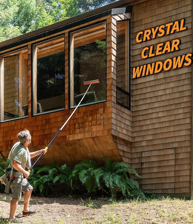 36-Foot Exterior House Cleaning Brush Set with 5-30 ft Extension Pole // Vinyl Siding Brushes with Telescopic Extendable Pole &amp Window Cleaning Squeegee Tool // The Ultimate Extension Scrub Brush