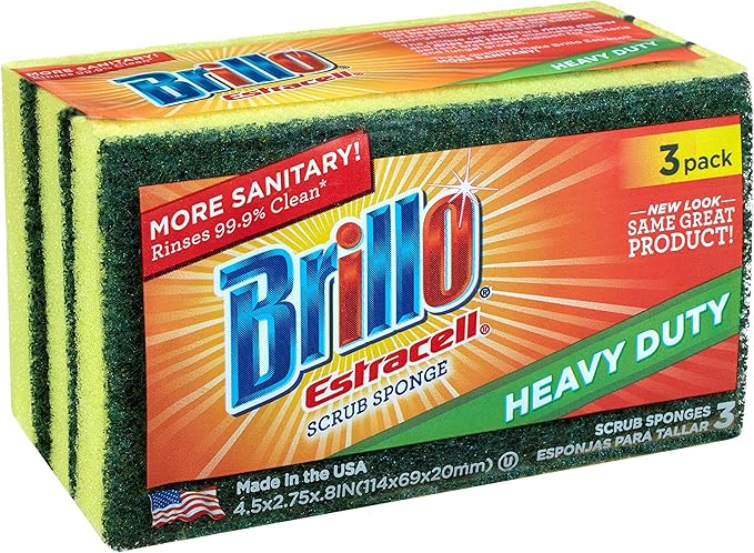 Brillo Heavy Duty Estracell Sponges Premium Long Lasting 3 Count (Pack of 10)