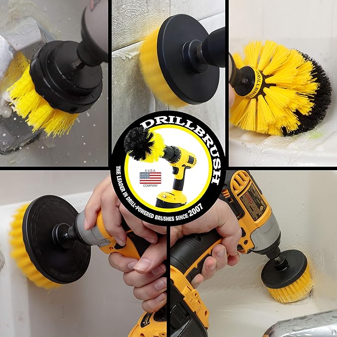 Drill Brush Power Scrubber Attachment Set for Bathroom Toilet Tile Floor Shower Bath Tub - Rotary Shower Cleaner Brush for Cordless Drill – Spin Cleaning Bathroom Accessories Set by Drillbrush