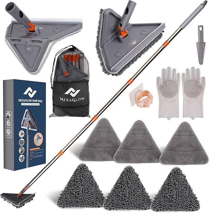 80 Extendable Wall Cleaner Mop with Rotating Head | 3-in-1 Adjustable Wall Mop with Microfiber Pads &amp Gloves | 360° Wall Cleaner with Long Handle for Windows Floors &amp Baseboards