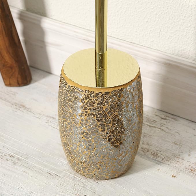 Whole HOUSEWARES | Modern Toilet Brush Set | Toilet Bowl Brush and Holder | Bathroom Accessory Set | Toilet Brushes for Bathroom | Freestanding Mosaic Toilet Bowl Cleaner (Gold)