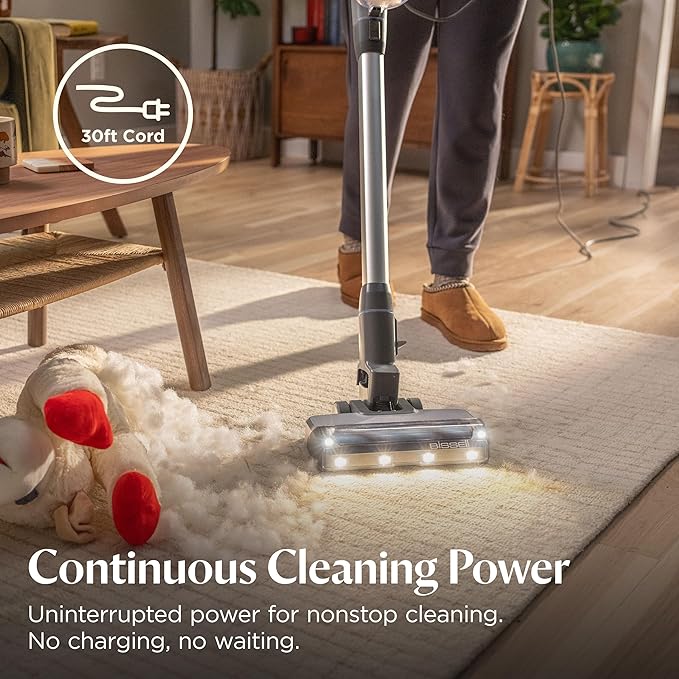 Bissell PowerClean Corded Stick Vacuum Tangle-Free Brush Roll 30-Foot Power Cord Self-Standing HEPA Filtration 4282K