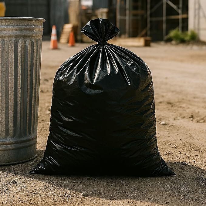 Strong Trash Bags Wastebasket Receptacle Can Liner Large 40-45 Gallon by EcoQuality 100 Count Thickness 40x38 Black For Kitchen Household Industrial Multi Purpose Office Backyard