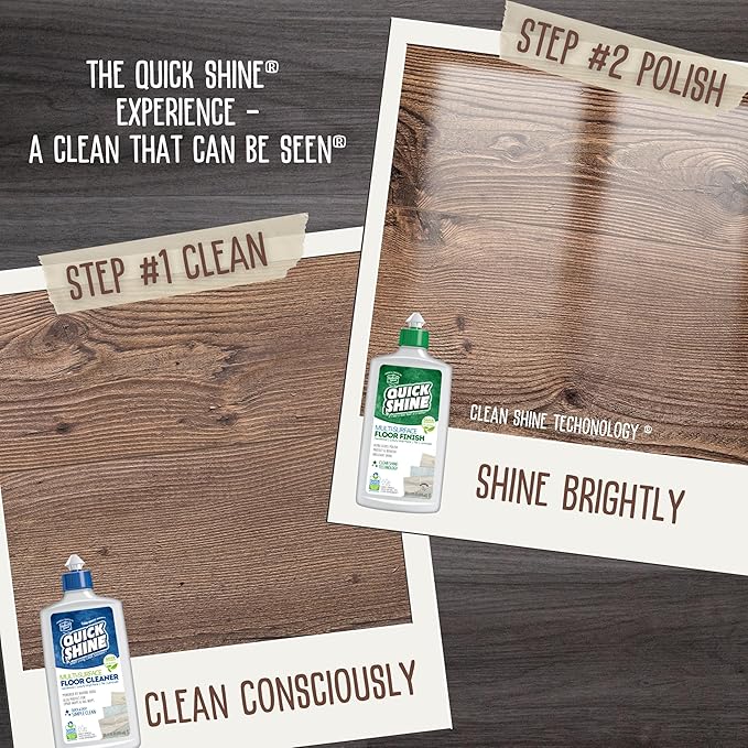 Quick Shine Ultimate Gold Clean + Polish Mop Kit | All-in-One 11 Pc Kit w/Interchangeable Attachments | Cleaner &amp Polish Included | No Batteries Needed | All Floors Pro Cleaning System | 2-in-1 Mo