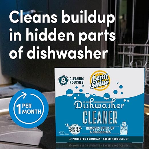 Lemi Shine Natural Dishwasher Cleaner - Hard Water Citric Acid Cleaning Powder - Lemon Scented Eco-Friendly Dishwasher Cleaner &amp Deodorizer - 14.08 oz (8 Pack)
