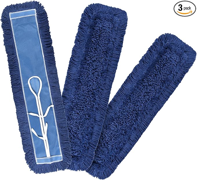 Matthew Cleaning 24'' Industrial Strength Cotton Dust Mop Refill Washable Replacement Heads for Residential &amp Commercial Use Fit Standard Dust Mop Frames Hardwood Laminate Concrete Floors 3 Pac