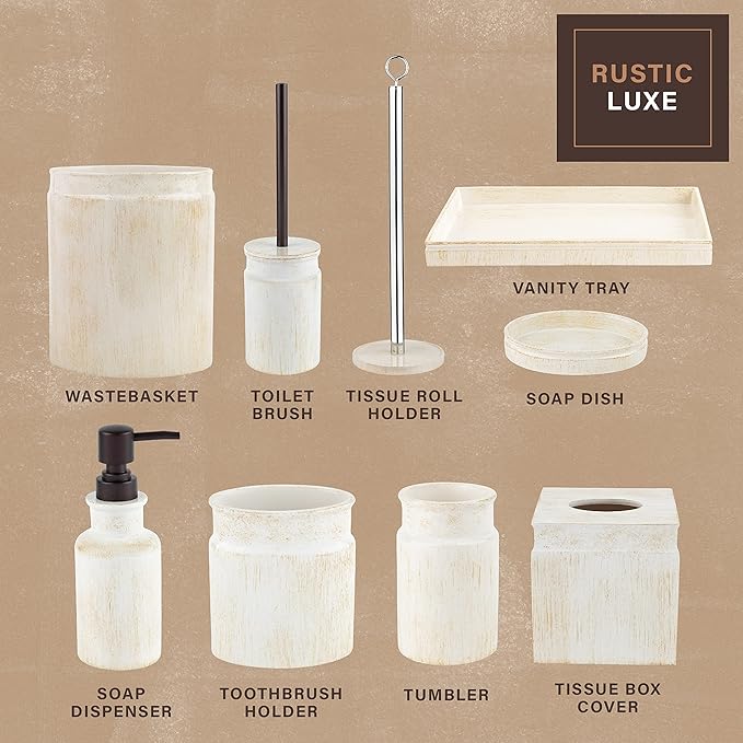 Creative Scents Rustic Luxe Tissue Box Cover Square – Beige Tissue Box Holder Square with Oval Opening for Easy Access - Tissue Holder with Modern Rustic Design Fits Any Farmhouse Bathroom Decor